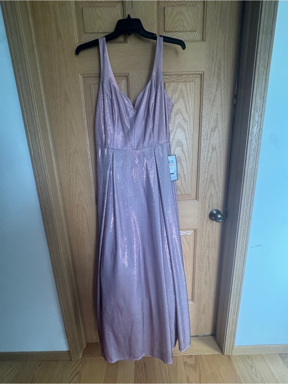 NWT B. Darlin Metallic Shimmer Pleated Maxi Gown Dusty Rose Mauve